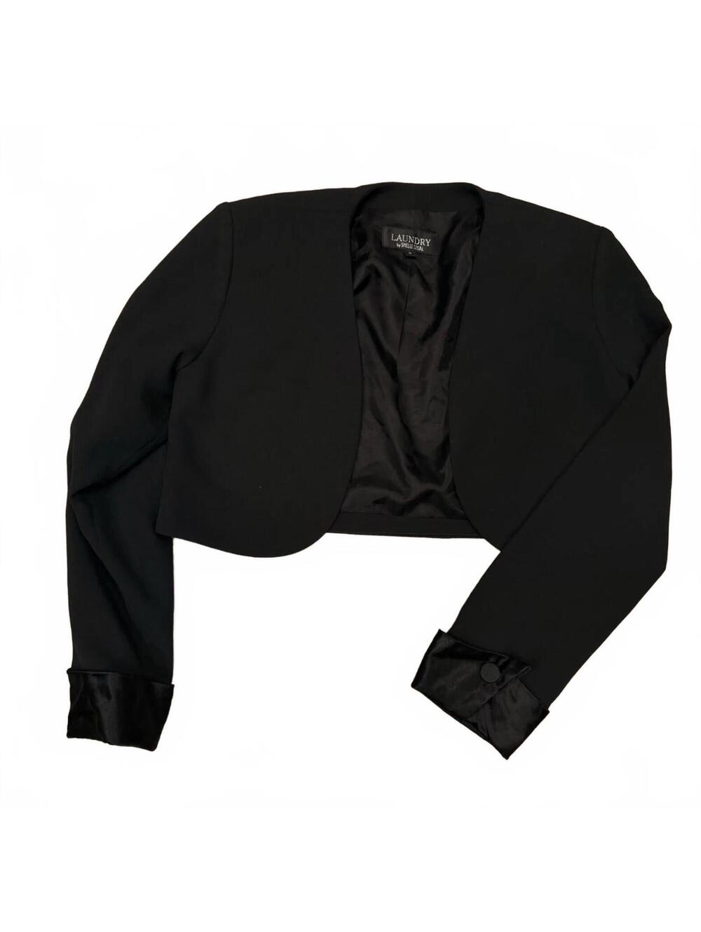 Laundry by Shelli Segal Black Satin Cuff Cropped Blazer Size 4